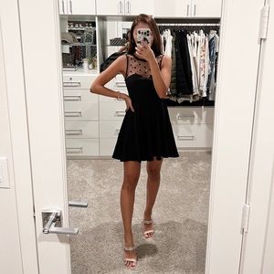 Coincidence & Chance Black Polka Dot Mesh Mini Fit and Flare Dress (LBD)